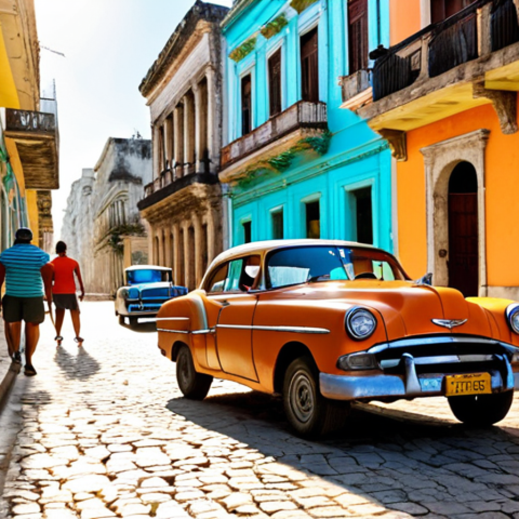 **

Vibrant street scene in Havana, Cuba. Classic cars line the cobblestone streets, with colorful colonial buildings in the background. A traveler with a small backpack and comfortable shoes is taking photos with a camera. The sun is shining, and the atmosphere is lively and full of culture. Focus on the feeling of discovery and excitement.

**