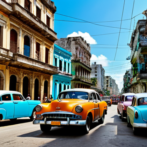 Home 5 쿠바 물가 수준과 생활비 - Havana Street Scene**
"Vintage cars parked along a colorful Havana street, salsa music faintly in t...